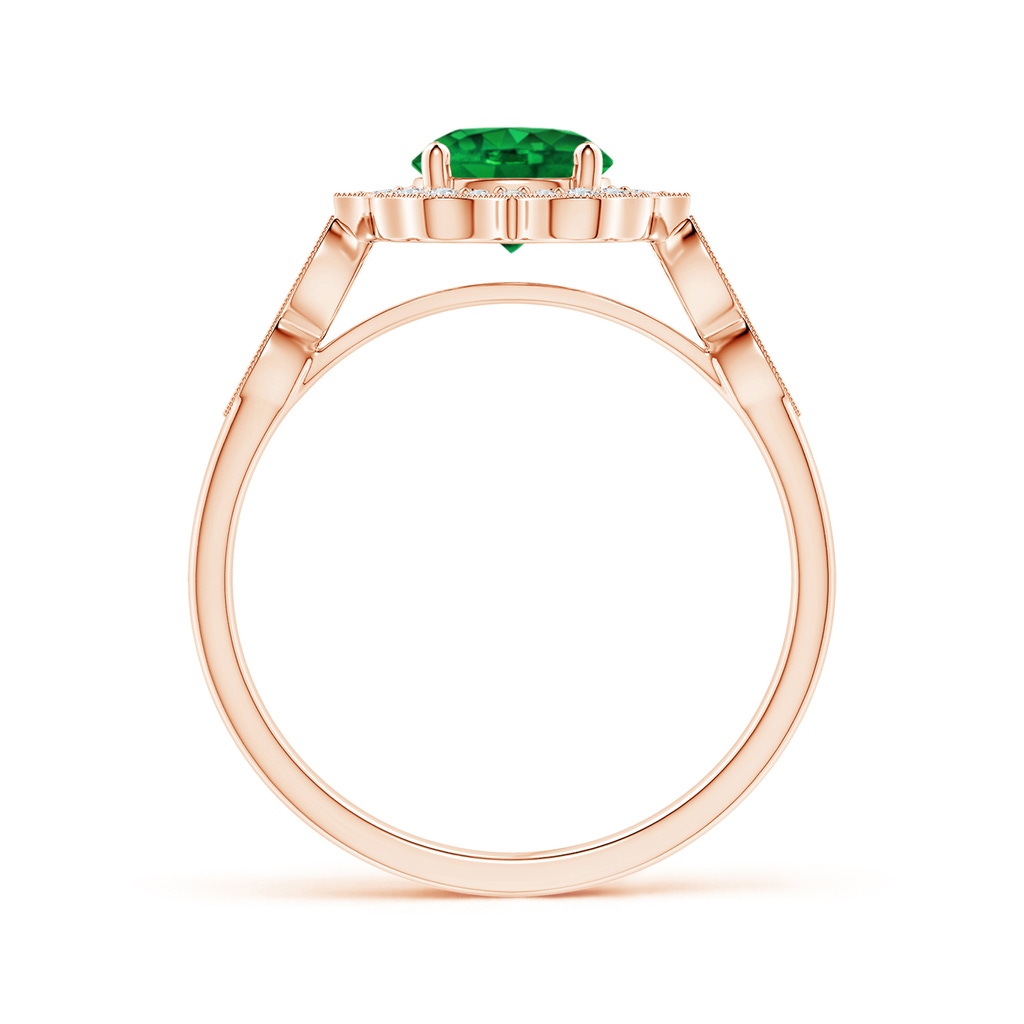 6mm AAAA Vintage Inspired Round Emerald Ring with Ornate Halo in Rose Gold - side 199