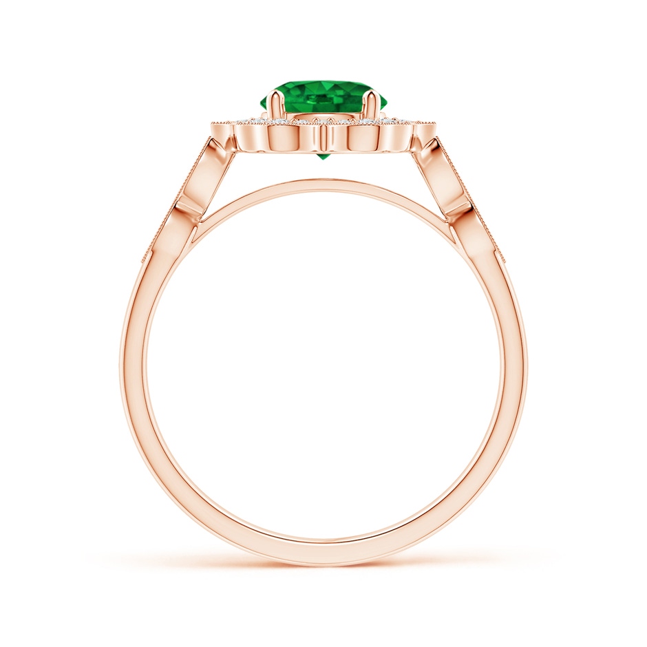 6mm AAAA Vintage Inspired Round Emerald Ring with Ornate Halo in Rose Gold side 199