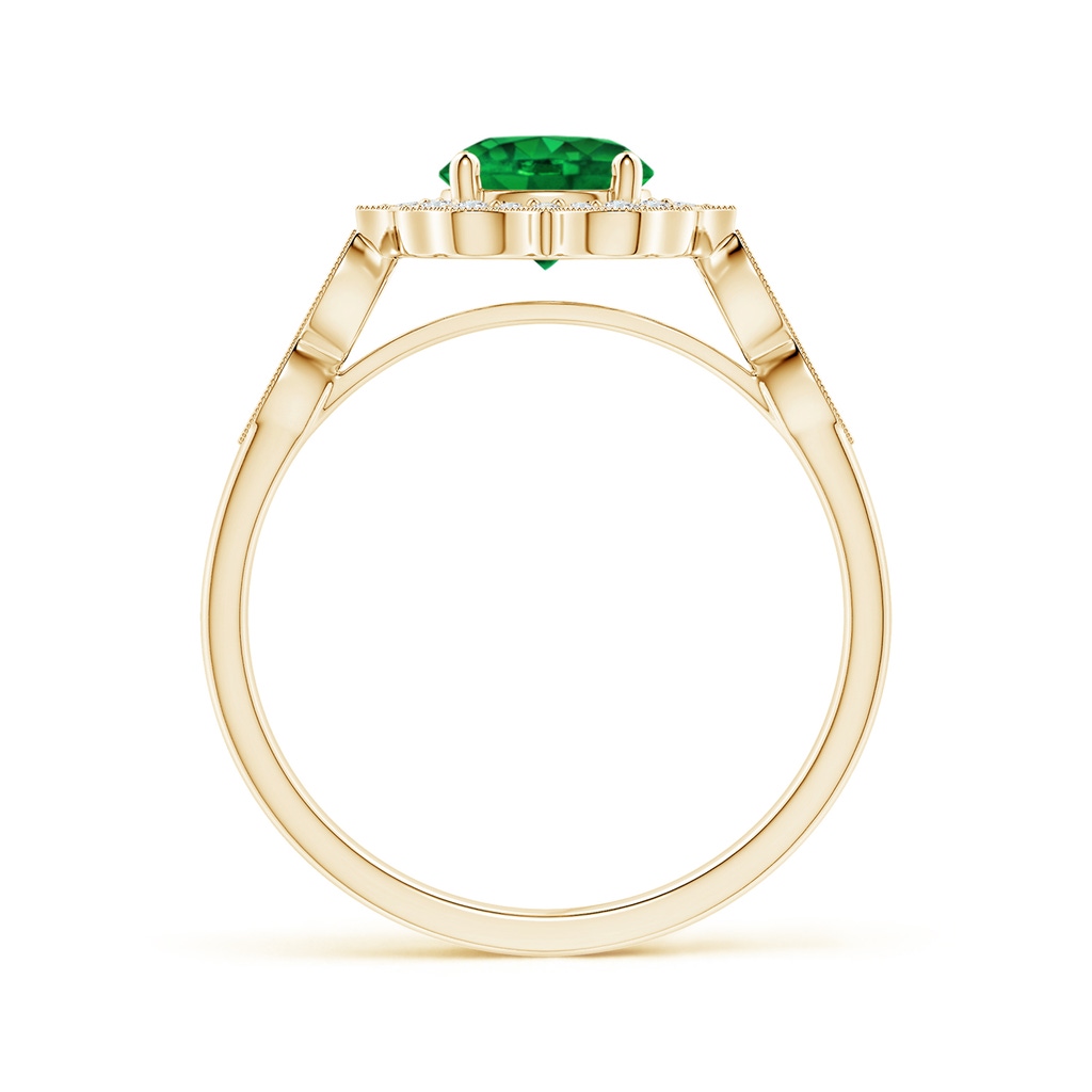 6mm AAAA Vintage Inspired Round Emerald Ring with Ornate Halo in Yellow Gold - side 199