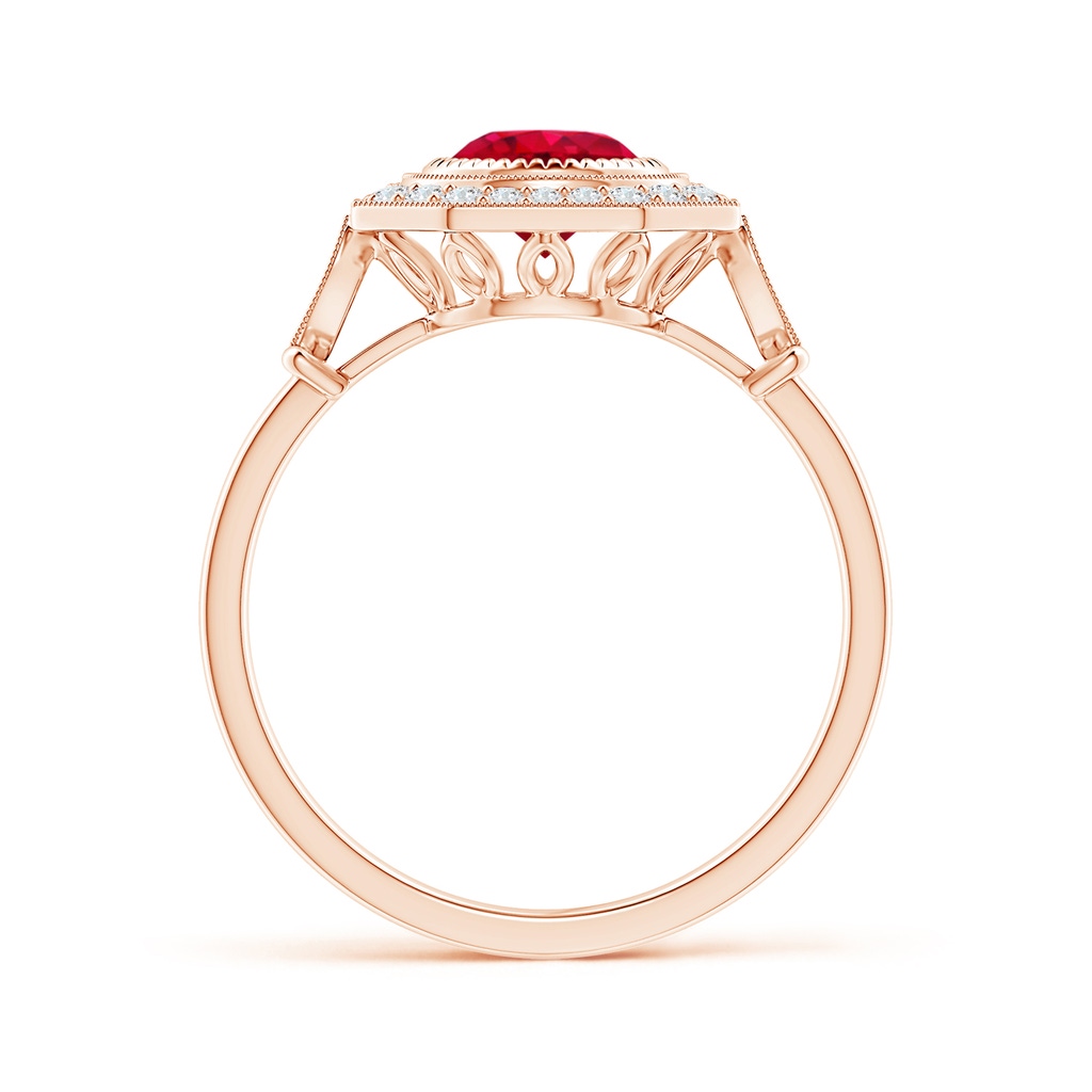 6mm AAA Ruby and Diamond Octagonal Halo Ring with Milgrain in Rose Gold Product Image