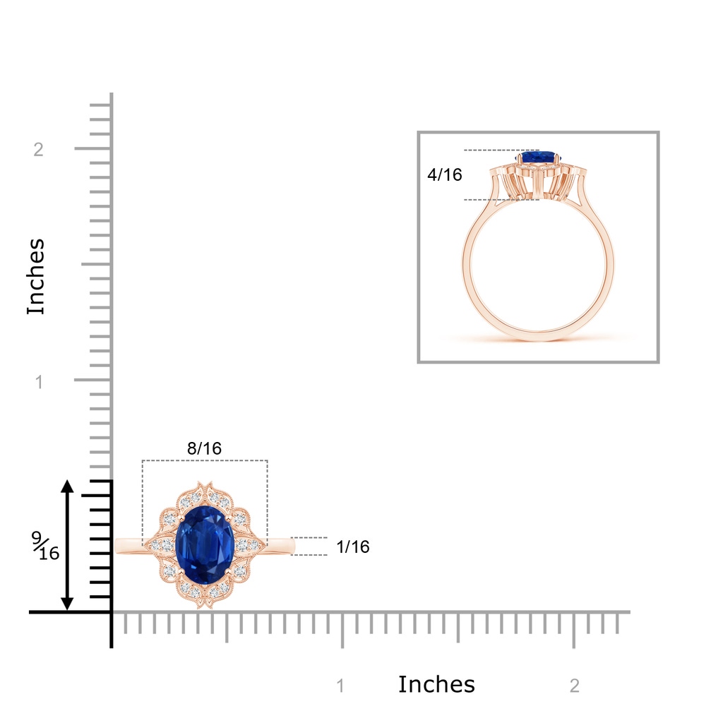 8x6mm AAA Vintage Style Oval Sapphire Engagement Ring with Floral Halo in Rose Gold Product Image
