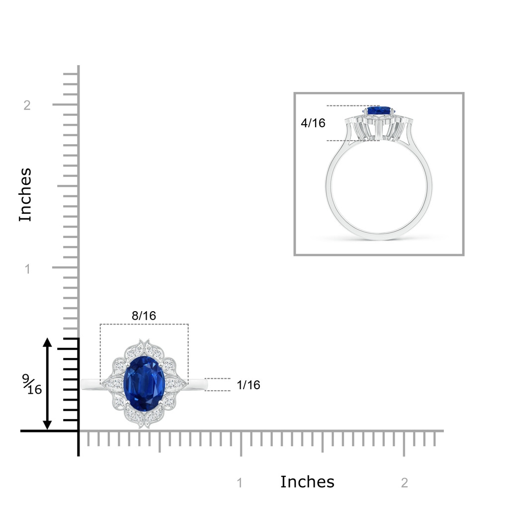 8x6mm AAA Vintage Style Oval Sapphire Engagement Ring with Floral Halo in White Gold Product Image