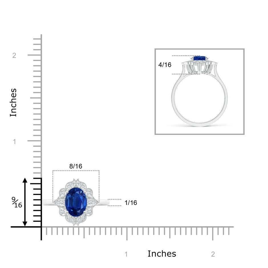 8x6mm AAA Vintage Style Oval Sapphire Engagement Ring with Floral Halo in White Gold product image