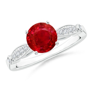 7mm AAA Vintage Style Round Ruby Marquise and Dot Engagement Ring in White Gold