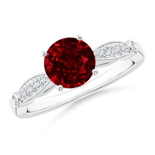 7mm AAAA Vintage Style Round Ruby Marquise and Dot Engagement Ring in White Gold