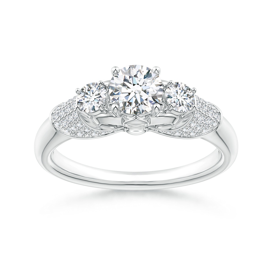 5.1mm GVS2 Three Stone Round Diamond Fleur De Lis Engagement Ring in White Gold 