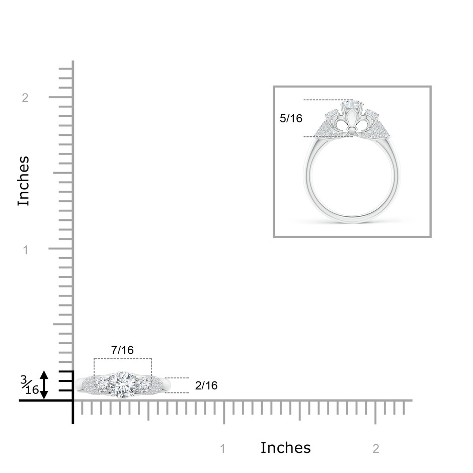 5.1mm GVS2 Three Stone Round Diamond Fleur De Lis Engagement Ring in White Gold ruler