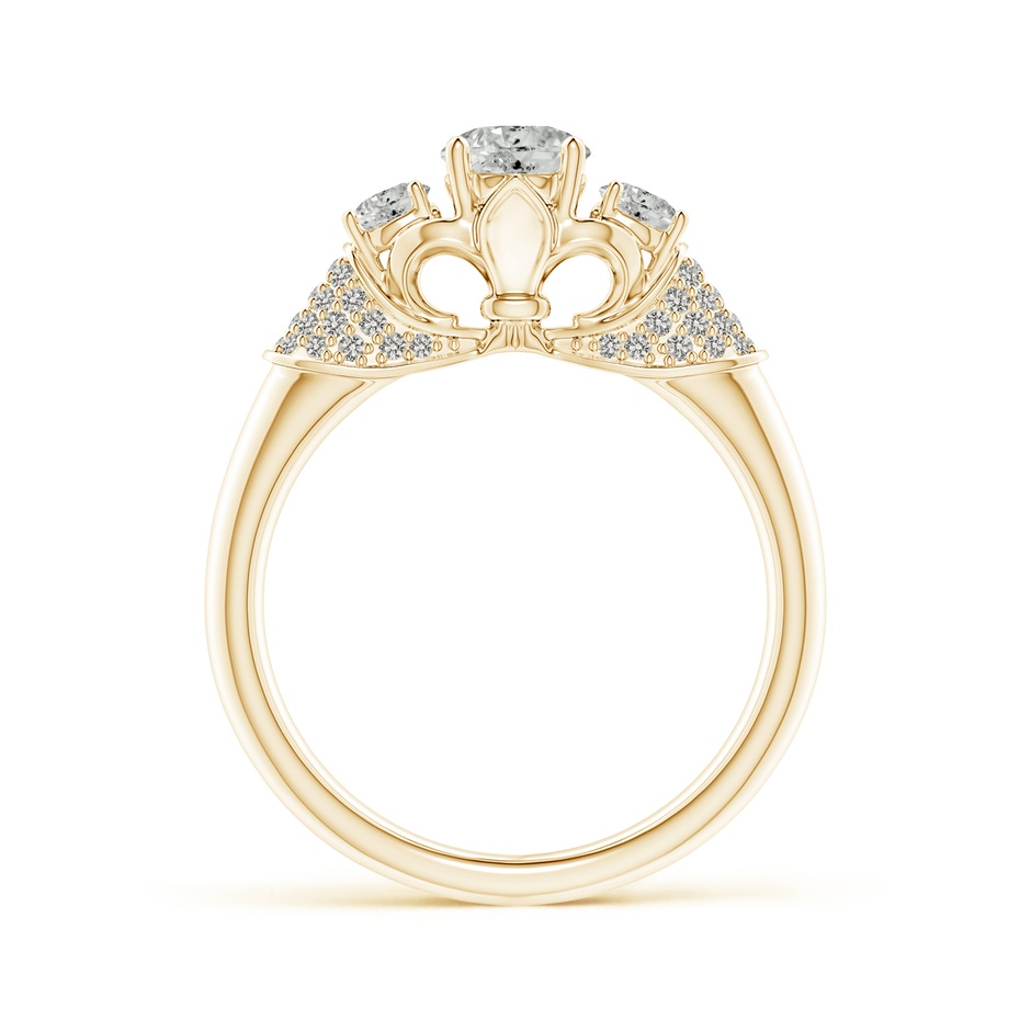5.1mm KI3 Three Stone Round Diamond Fleur De Lis Engagement Ring in Yellow Gold side-1