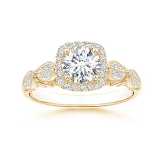 5.9mm GVS2 Vintage Style Round Diamond Cathedral Ring with Cushion Halo in Yellow Gold