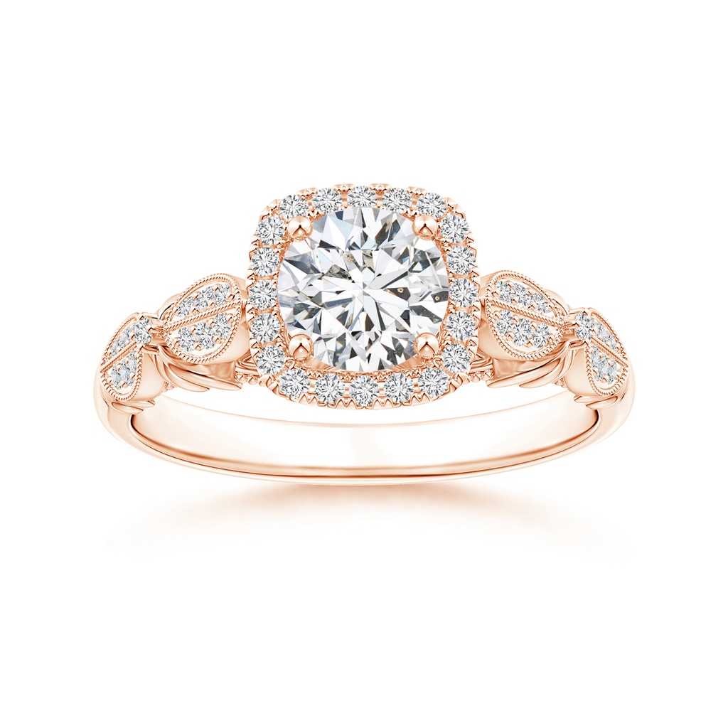 5.9mm HSI2 Vintage Style Round Diamond Cathedral Ring with Cushion Halo in Rose Gold
