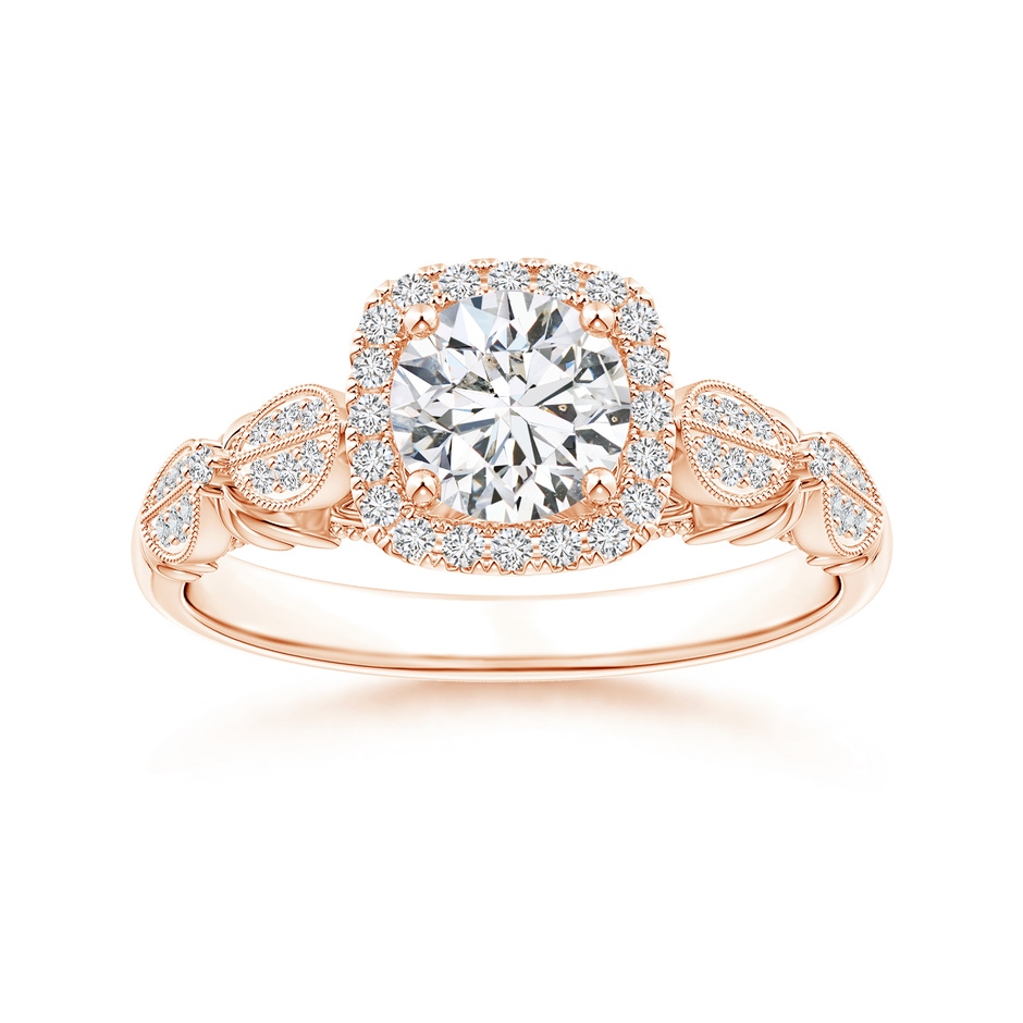 5.9mm HSI2 Vintage Style Round Diamond Cathedral Ring with Cushion Halo in Rose Gold 