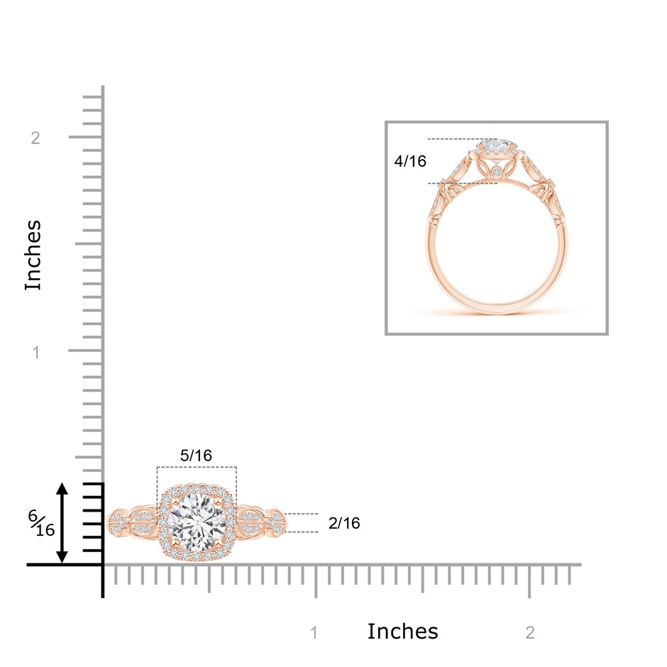 5.9mm HSI2 Vintage Style Round Diamond Cathedral Ring with Cushion Halo in Rose Gold product image