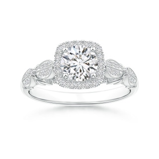 5.9mm HSI2 Vintage Style Round Diamond Cathedral Ring with Cushion Halo in White Gold