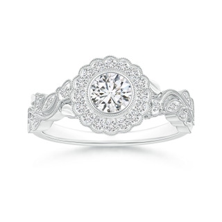 5.1mm HSI2 Bezel-Set Round Diamond Engagement Ring with Floral Halo in White Gold