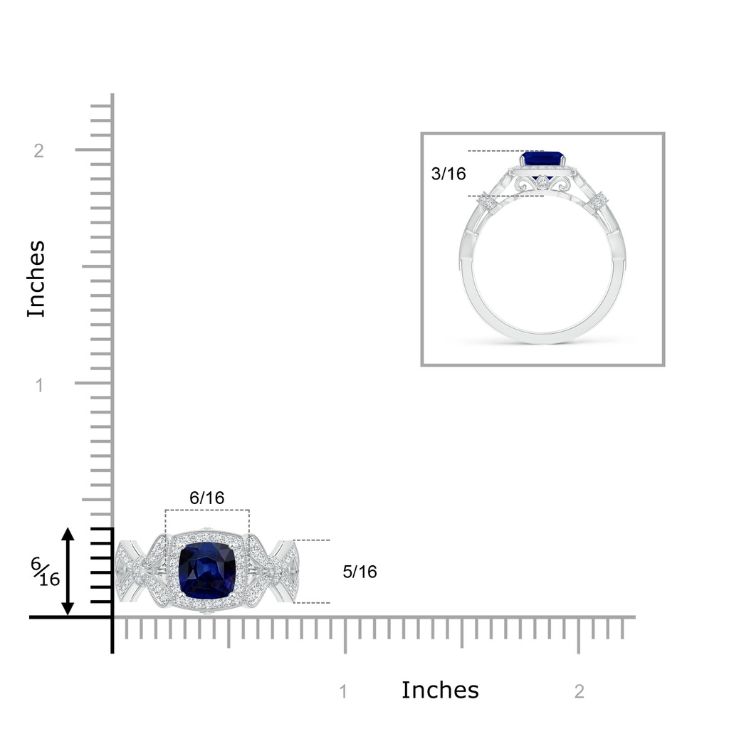 6mm AAA Vintage Style Cushion Sapphire Split Shank Engagement Ring in White Gold Product Image