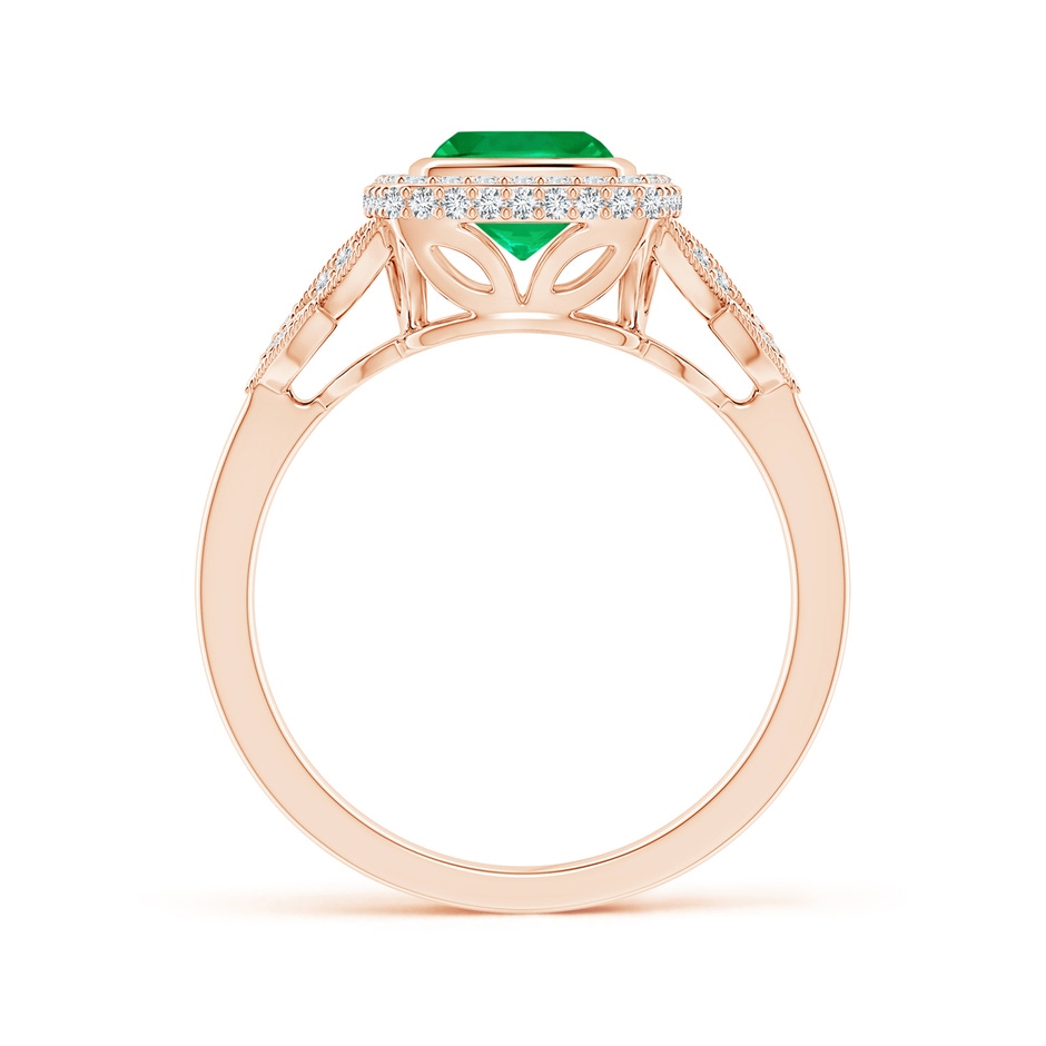 6mm AAA Vintage Inspired Cushion Emerald Halo Ring with Leaf Motifs in Rose Gold product image