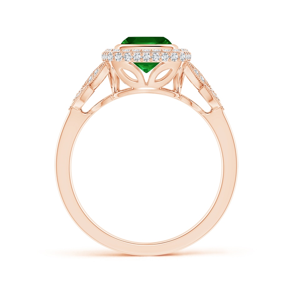 6mm Lab-Grown Vintage Inspired Cushion Emerald Halo Ring with Leaf Motifs in Rose Gold product image