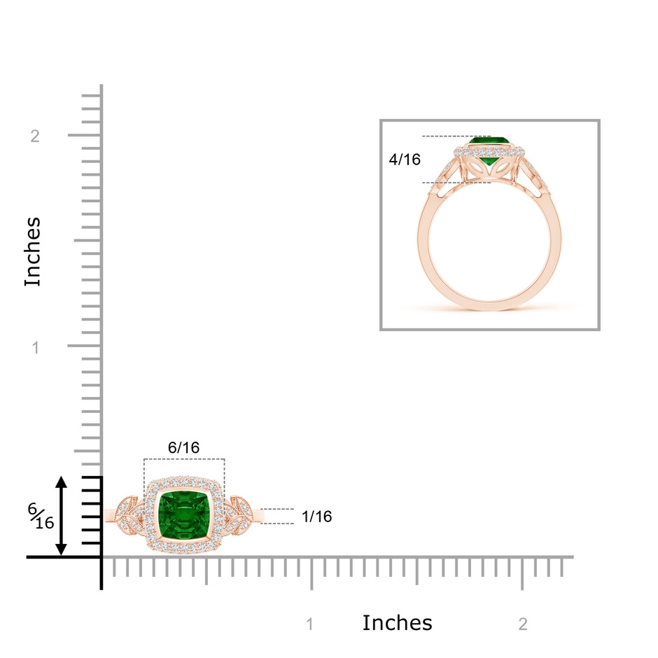 6mm Lab-Grown Vintage Inspired Cushion Emerald Halo Ring with Leaf Motifs in Rose Gold product image