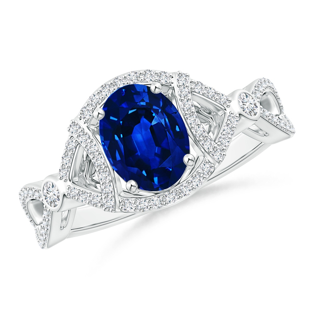 8x6mm Lab-Grown Vintage Style Oval Sapphire Split Shank Engagement Ring in White Gold