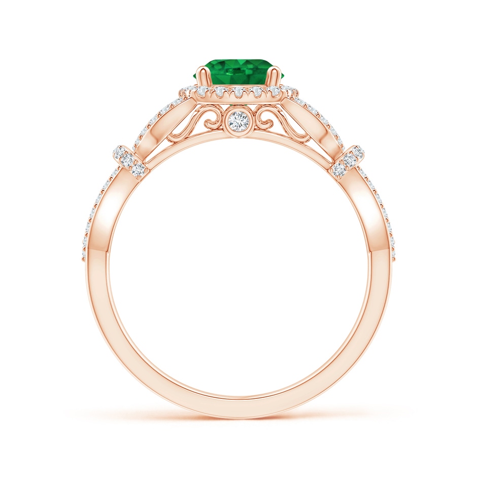 6mm AAA Vintage Style Emerald and Diamond Leaf Ring with Filigree in Rose Gold product image