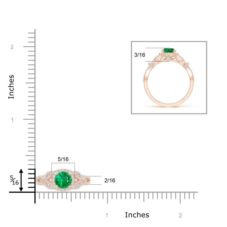 6mm AAA Vintage Style Emerald and Diamond Leaf Ring with Filigree in Rose Gold product image