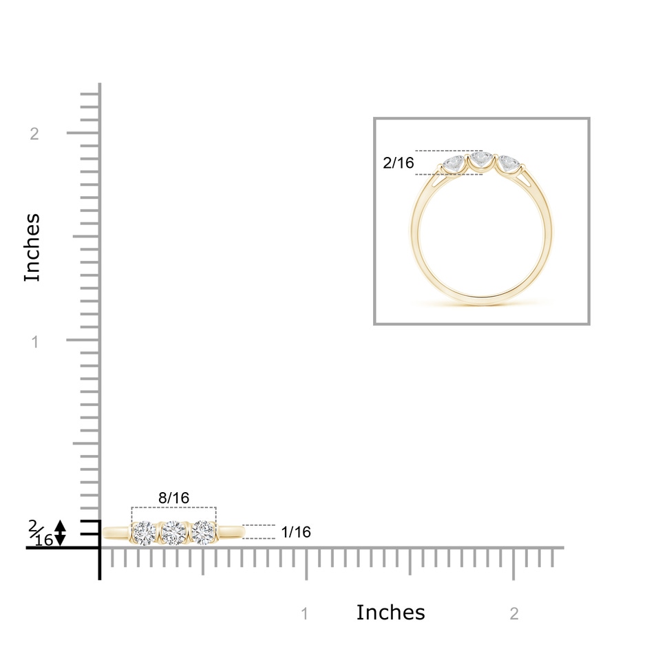 3.3mm HSI2 Classic Bar-Set Diamond Three Stone Ring in Yellow Gold ruler