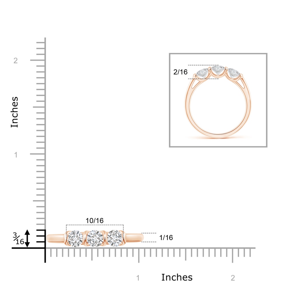 4.2mm HSI2 Classic Bar-Set Diamond Three Stone Ring in Rose Gold Ruler