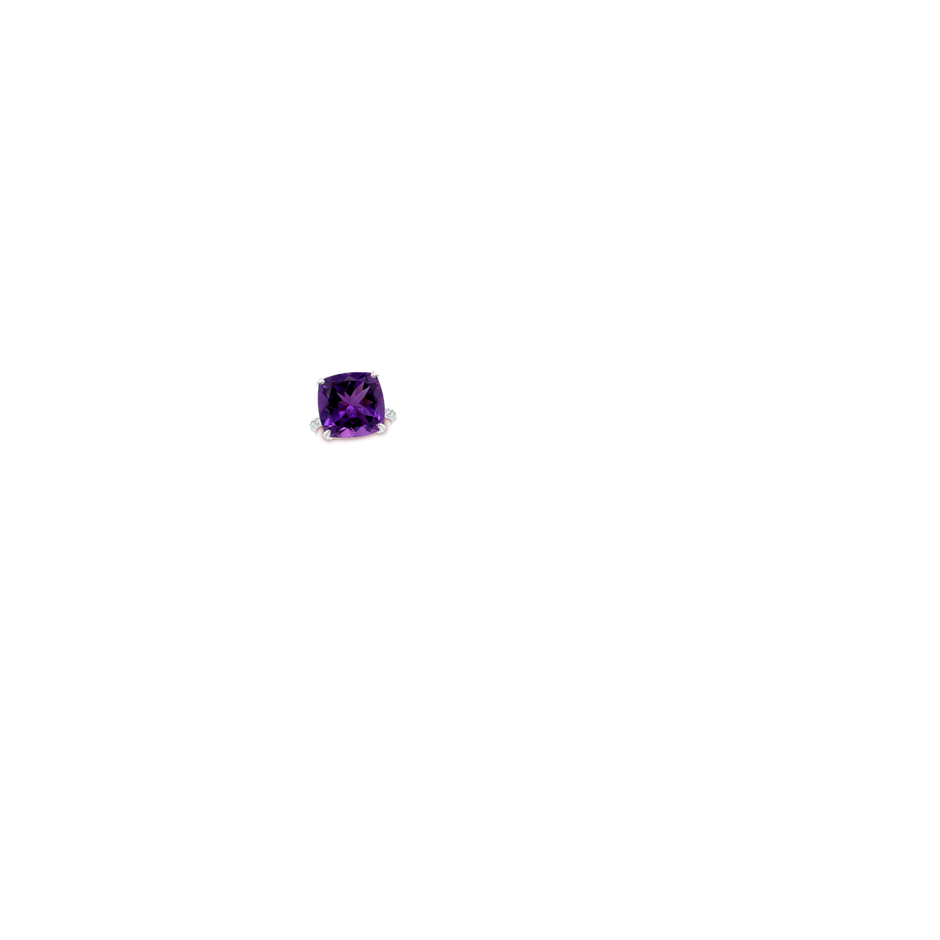 14.12x14.06x9.27mm AAAA Two Tone GIA Certified Cushion Amethyst Ring with Diamonds in P950 Platinum hand