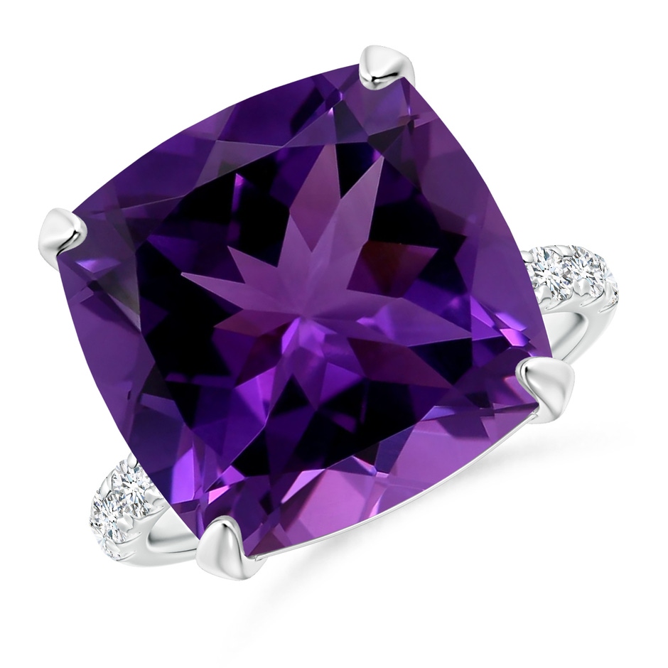 14.12x14.06x9.27mm AAAA Two Tone GIA Certified Cushion Amethyst Ring with Diamonds in White Gold 