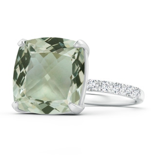 14.09x14.09x9.29mm A Two Tone GIA Certified Cushion Green amethyst Ring with Diamonds in 10K White Gold