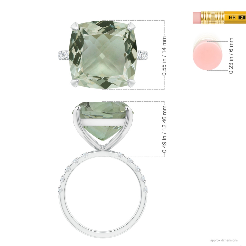 14.09x14.09x9.29mm A Two Tone GIA Certified Cushion Green amethyst Ring with Diamonds in White Gold ruler