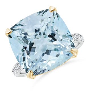 13.99x13.95x8.79mm AAA GIA Certified Two Tone Cushion Aquamarine Ring with Diamonds in 18K White Gold 18K Yellow Gold