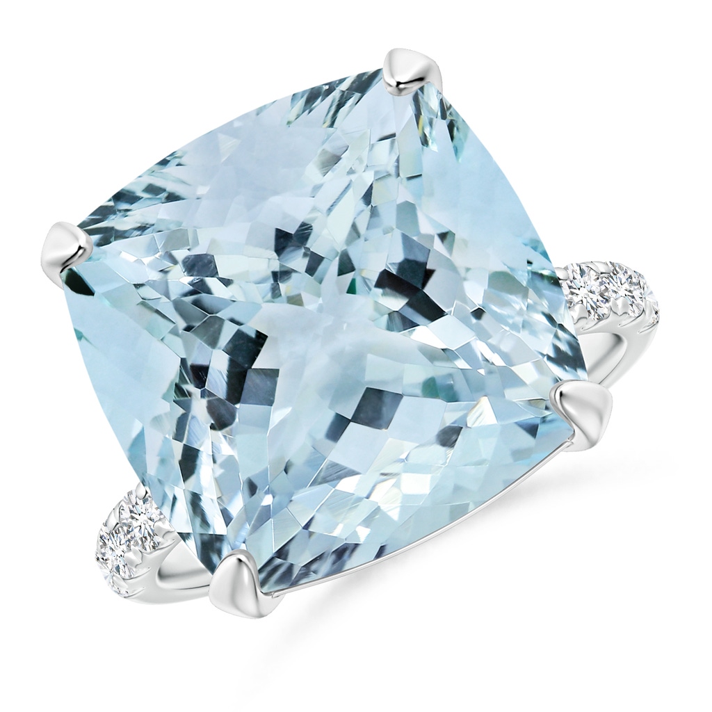 13.99x13.95x8.79mm AAA GIA Certified Two Tone Cushion Aquamarine Ring with Diamonds in White Gold