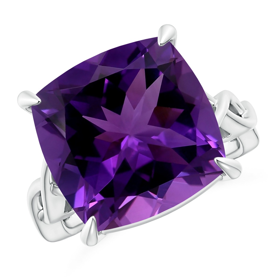 14.12x14.06x9.27mm AAAA Claw-Set GIA Certified Cushion Amethyst Crossover Ring in White Gold 