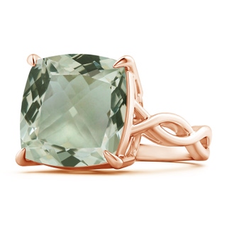 14.09x14.09x9.29mm A Claw-Set GIA Certified Cushion Green amethyst Crossover Ring in 18K Rose Gold