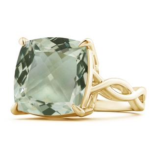 14.09x14.09x9.29mm A Claw-Set GIA Certified Cushion Green amethyst Crossover Ring in 18K Yellow Gold