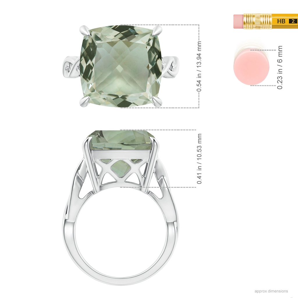 14.09x14.09x9.29mm A Claw-Set GIA Certified Cushion Green amethyst Crossover Ring in White Gold ruler