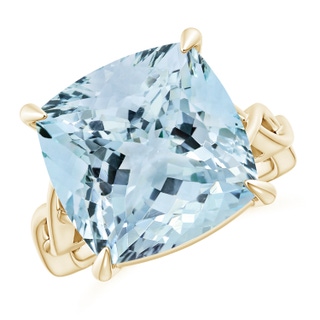 13.99x13.95x8.79mm AAA GIA Certified Claw-Set Cushion Aquamarine Crossover Ring in 10K Yellow Gold