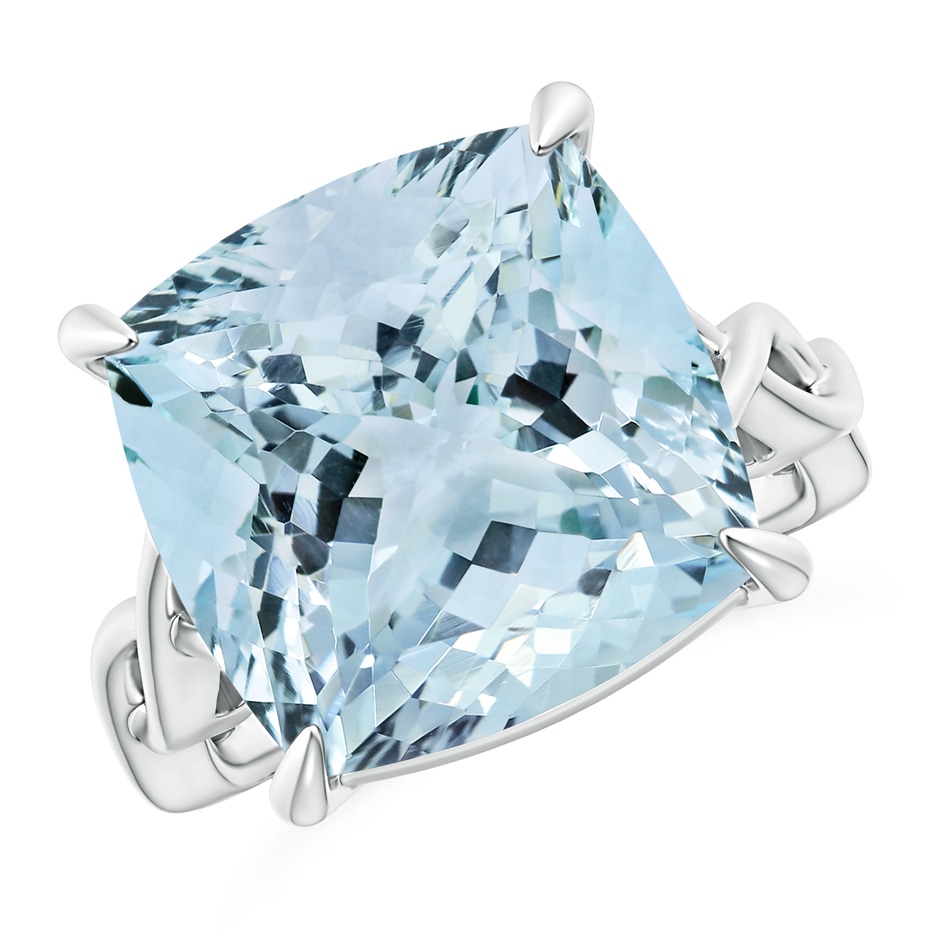 13.99x13.95x8.79mm AAA GIA Certified Claw-Set Cushion Aquamarine Crossover Ring in White Gold 