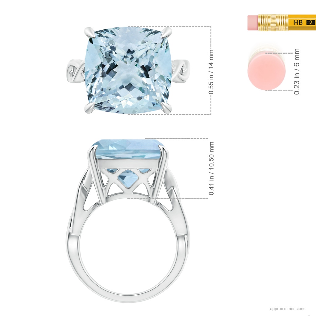 13.99x13.95x8.79mm AAA GIA Certified Claw-Set Cushion Aquamarine Crossover Ring in White Gold ruler