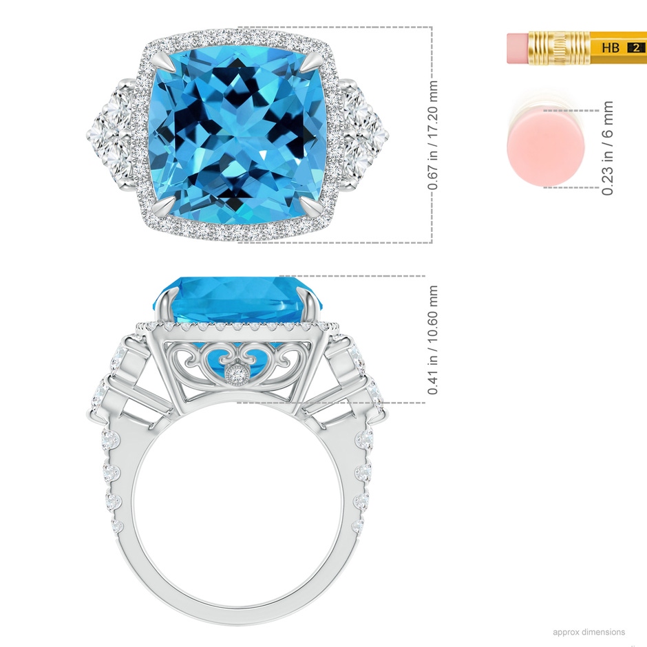 13.98x13.98x9.31mm AAAA GIA Certified Solitaire Cushion Swiss Blue Topaz Ring in Two Tone in 18K White Gold ruler