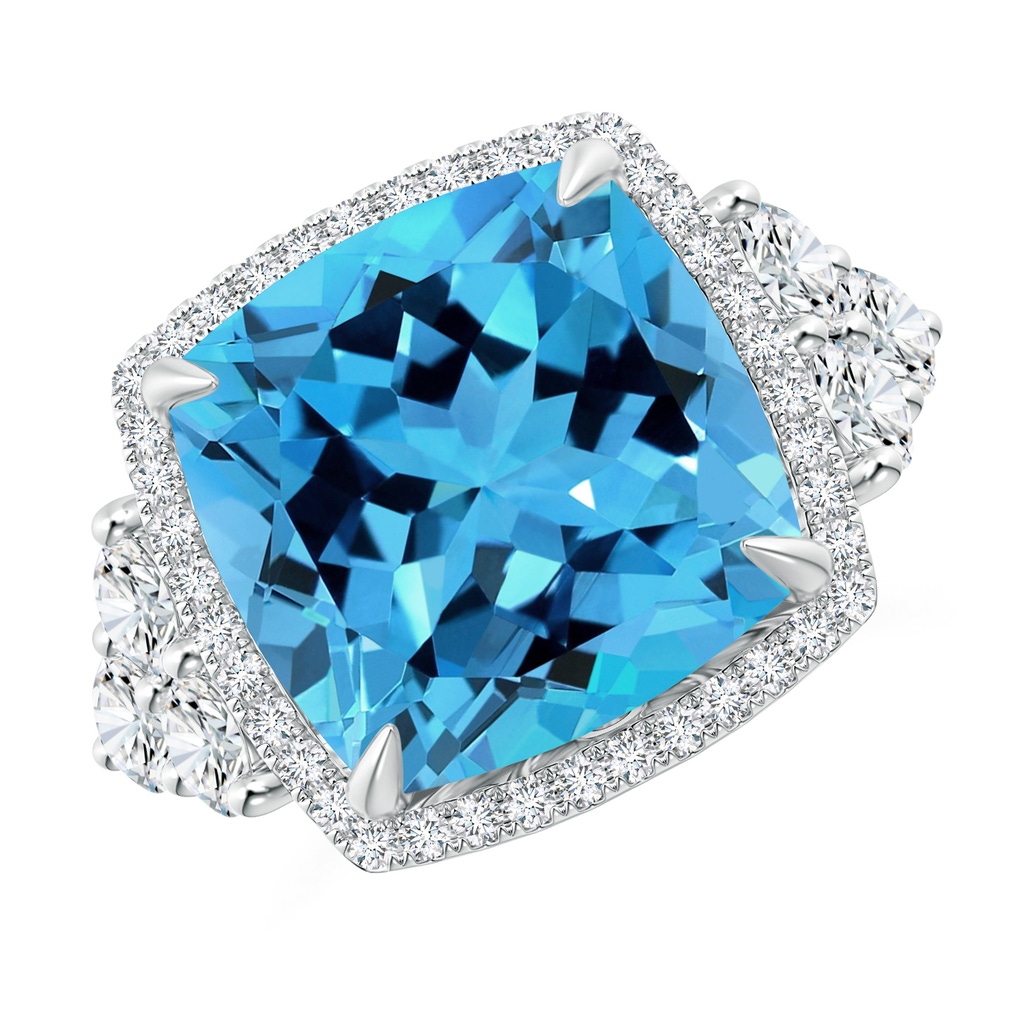 13.98x13.98x9.31mm AAAA GIA Certified Solitaire Cushion Swiss Blue Topaz Ring in Two Tone in White Gold