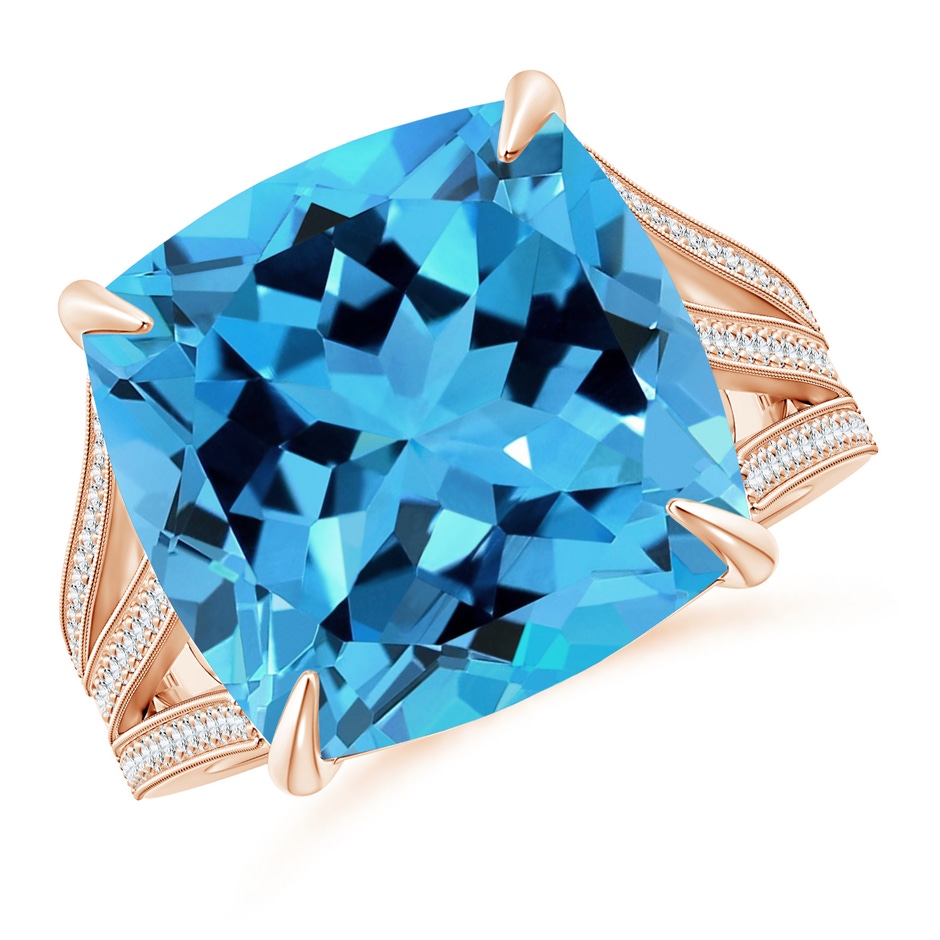 13.98x13.98x9.31mm AAAA GIA Certified Cushion Swiss Blue Topaz Double Split Shank Ring in 18K Rose Gold 