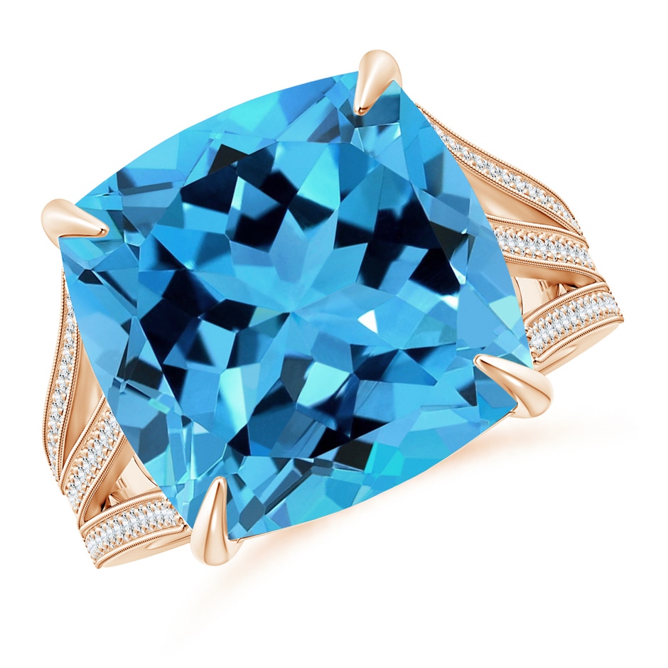 13.98x13.98x9.31mm AAAA GIA Certified Cushion Swiss Blue Topaz Double Split Shank Ring in Rose Gold 