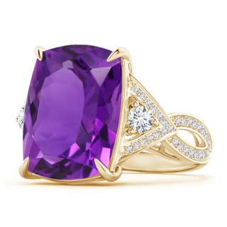 16x12mm AAAA Rectangular Cushion Amethyst Twisted Split Shank Ring in Yellow Gold