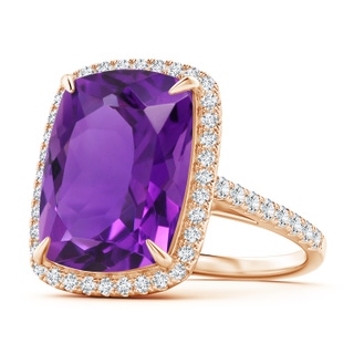 16x12mm AAAA Rectangular Cushion Amethyst and Diamond Halo Cocktail Ring in Rose Gold