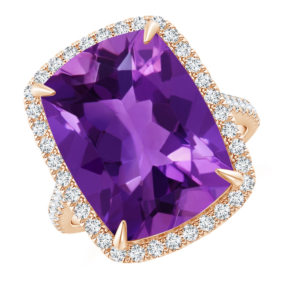 16x12mm AAAA Rectangular Cushion Amethyst and Diamond Halo Cocktail Ring in Rose Gold product image