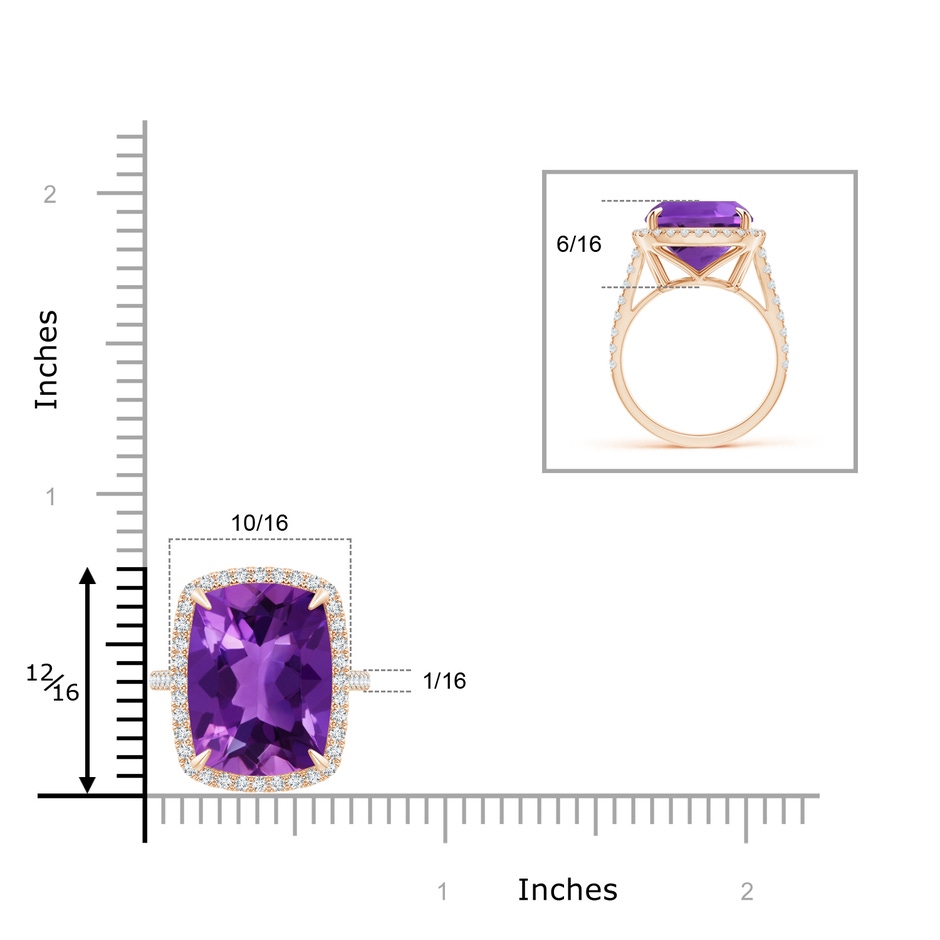 16x12mm AAAA Rectangular Cushion Amethyst and Diamond Halo Cocktail Ring in Rose Gold product image