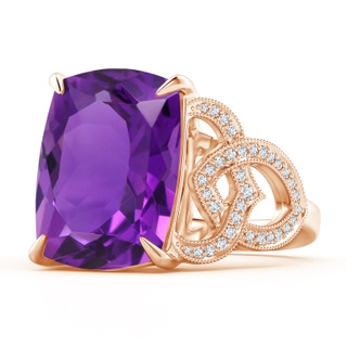 16x12mm AAAA Rectangular Cushion Amethyst Celtic Knot Ring with Diamonds in Rose Gold
