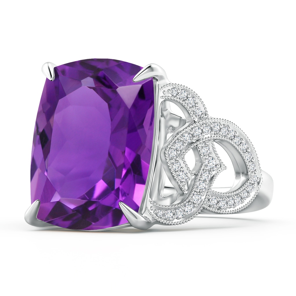 16x12mm AAAA Rectangular Cushion Amethyst Celtic Knot Ring with Diamonds in White Gold